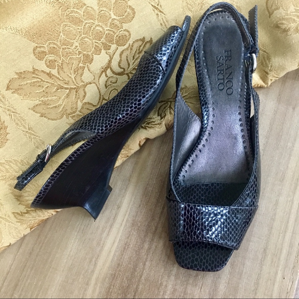 Franco Sarto Arena Black Snakeskin Wedge 6.5 M